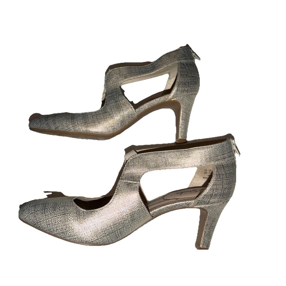 LifeStride Leather Heels Pump Size 9 M Flex‎ Soft Systems Shoe Gold Champagne